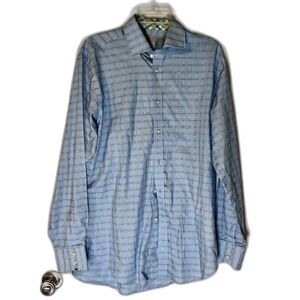 Jack Stone by Thomas Dean Dadcore Classic Men's Windowpane Blue Plaid Shirt SZ L